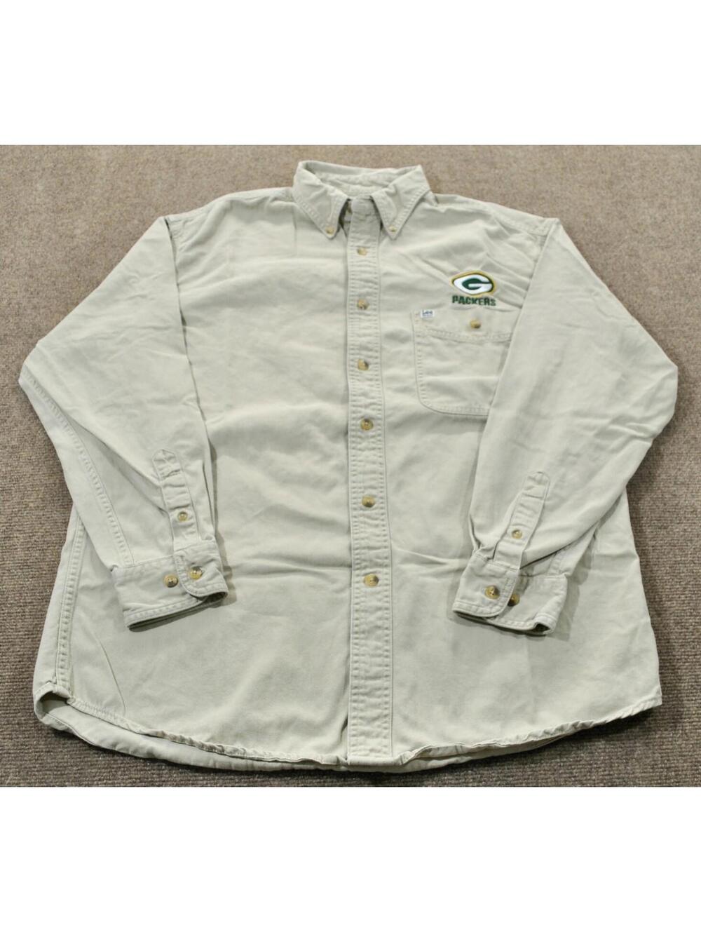 Green Bay Packers 90s NFL Football Tan Long Sleeve Button Shirt Vintage Medium